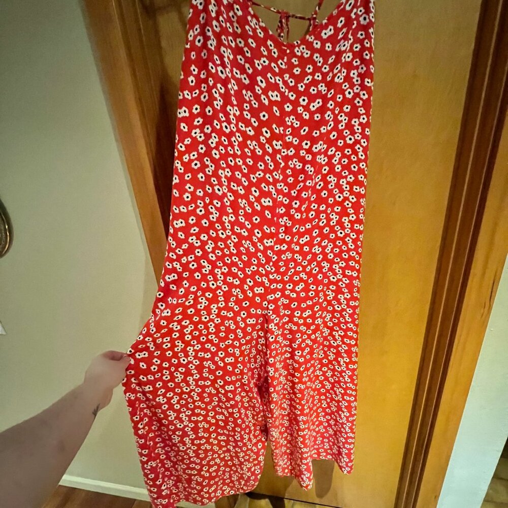 🌺 ASOS Red Floral Linen Jumpsuit – Plus Size 18 | Vacation Brunch Outfit